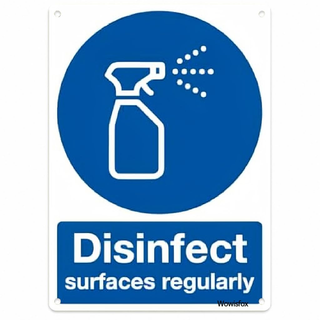 Disinfect Regularly Reminder Sign, 8 x 12 Inch Aluminum, Mounting Holes