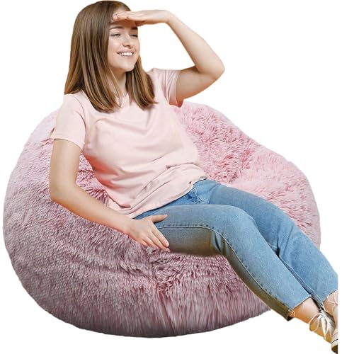 Fluffy Bean Bag Chair, 3FT Round Memory Foam Filled Bean Bag for Teens & Kids, Ultra Soft Faux Fur Fabric Bean Bag Chairs for Playroom, Living Room,...