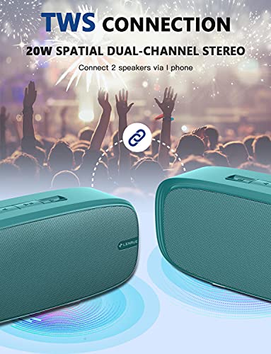 Image of LENRUE Bluetooth Speaker, Wireless Portable Speaker with Loud Stereo Sound, Rich Bass, 12-Hour Playtime, Built-in Mic. Perfect for iPhone, Samsung and More (Green)