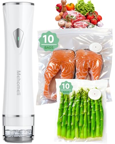 Image of Mehomeli Compact Vacuum Sealer for Food (Vacuum Sealer Machine + 20 Reusable Vacuum Bags), Powerful Handheld Vacuum Sealer Machine, Seal Food 6X Fresh Longer, Portable & Wireless, Easy-Clean