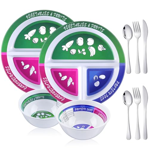 4-Pcs-Portion-Control-Plate-Bowls-Set-with-6-Pcs-Stainless-Steel-Silverware-85-Inch-Bariatric-for-Portion-Control-Divided-Diet-Bowl-for-Weight-Loss-Balanced-Eating-Adult