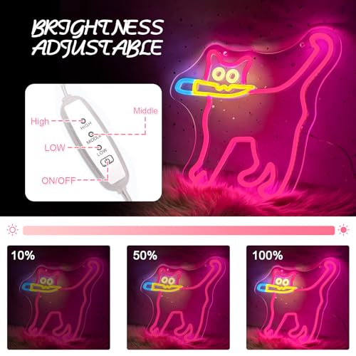 Image of Cautiously Cat Neon Signs, Funny Cat With Knife Neon Light for Wall Decor, Dimmable Animal Sign for Restaurant Kitchen Kid Room Pet Shop Bedroom Home Party Decor (Magenta)