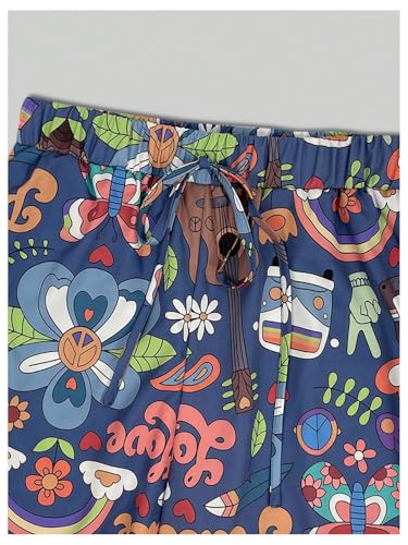 SOLY HUX Women's Graphic Print Wide Leg Pants Tie Front Elastic Waist Baggy Casual Vacation Long Trousers4