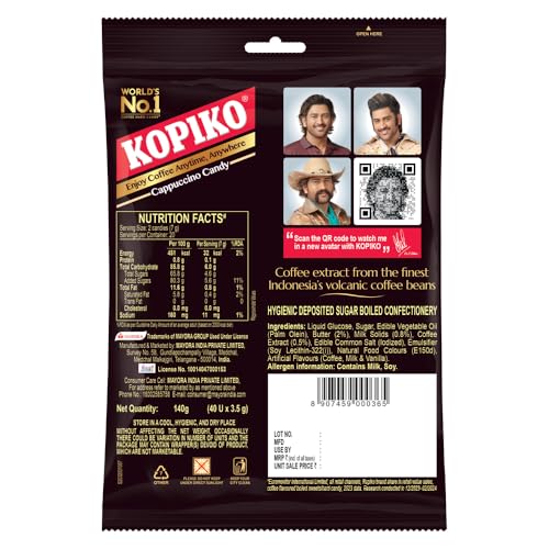 Image of KOPIKO Cappuccino Coffee Candy - World's No 1 Coffee Hard Candy* - Family Pack - 140 grams (40 Pieces in Each) (Pack of 6)