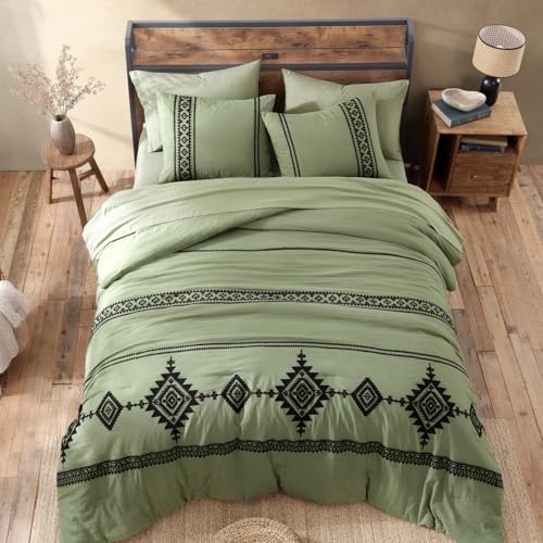 Image of MaiReve Embroidery Queen Size Comforter Set 7 Pieces Western Bed in a Bag