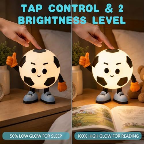 Image of FAMIDUO Soccer Night Light, Soft Silicone, Warm+RGB Light,Kids Bedside Lamp