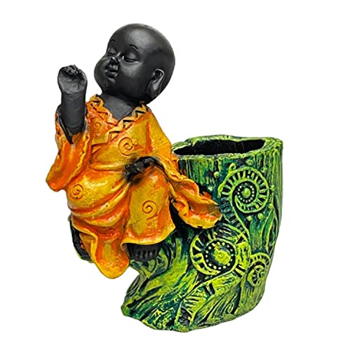 Image of AUGEN Pen Stand Decorative Hand Painted Yellow Buddha Design Stationery Holder | Gift Item | Table Top Decor (2046)