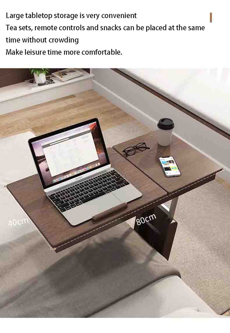 Mesa de Cama con Ruedas,Mesita de Noche,Mesa para computadora portátil de Madera Maciza,Escritorio Plegable para Cama elevadora móvil,Uso médico hospitalario y doméstico (Brown)