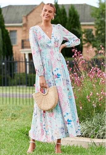 Image of Maxigerui Women's Long Sleeve Floral Maxi Dress 2026 Spring Summer Wedding Guest Dress