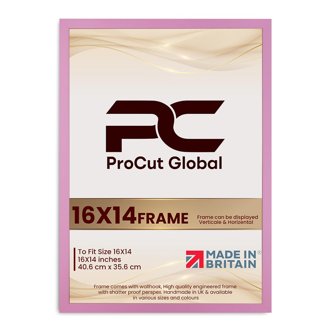 Procut Global 16X14 Pink Picture Frames - Modern Wooden Photo Frame with Shatterproof Perspex for Wall or Tabletop - Perfect for Posters, Certificates, Prints - Sizes & Colors Available
