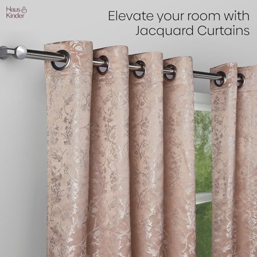 Image of haus & kinder Jacquard Door Curtains 7 Feet Long Pack of 2 Door Curtains, 7 Feet Curtains for Door (Rosewood Grace, Rosegold Floral Nature Design Design 130x213 CM)