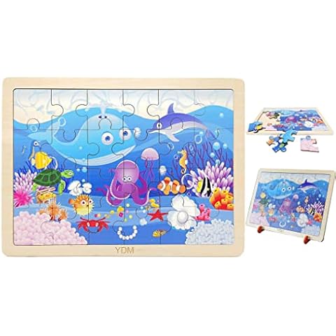 EACHHAHA Wooden Puzzles for Toddler, 2 3 4 Year Olds,Puzzle for Toddler,24 Piece,Marine Animal,Sea World Cover