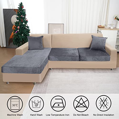 Bt.wa Sectional Couch Covers For 3-Piece Seat Cushion Velvet Sofa Cushion Cover L Shape Separated Couch Slipcover With 2 Pcs Pillowcases Furniture Protector (Sofa 2 Seater + 1 Chaise, Dark Grey) #TOP5