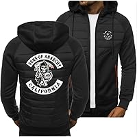HAOZAILIN Sudadera con Cremallera Vertical para Hombre, Chaqueta con Capucha Y Estampado De Sons of Anarchy, Cárdigan De Manga Larga, Tops con Capucha, Suéter, Abrigos, Primavera Y Otoño-Black||3XL