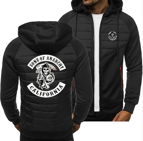 YRSHENG S.o.n.s O.f A.n.a.r.c.h.y Print Herren Sweatshirt Reißverschluss Kapuzen Sweatshirt Jacke Lässige Strickjacke Warmer Pullover Langarm Pullover Mäntel - Teen-Black||XXL Cover