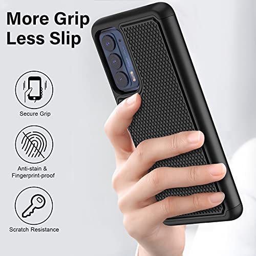 Ntzw For Motorola Edge 2021 / Motorola Edge 5G Uw Case: Heavy Duty Shockproof Protective Phone Case - Anti-Slip Textured Hard Cover + Soft Silicone Rubber Bumper, Military Armor Case - Black #TOP3
