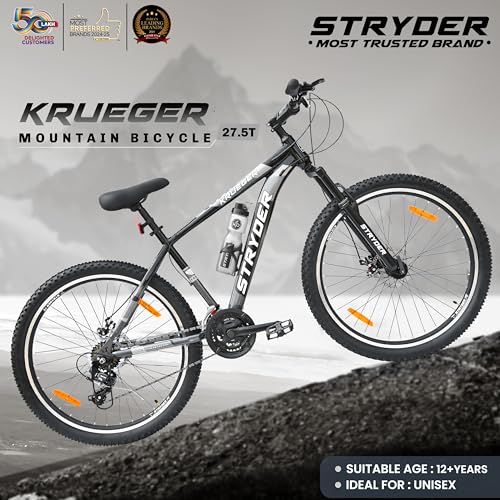 Image of Stryder 27.5T Krueger Mountain Cycle for Men & Women with Front Suspension and Dual Disc Brake | Multi- Speed Cycle - Ideal for 12+ Years (Frame: 18 Inches) (Black::Gray)