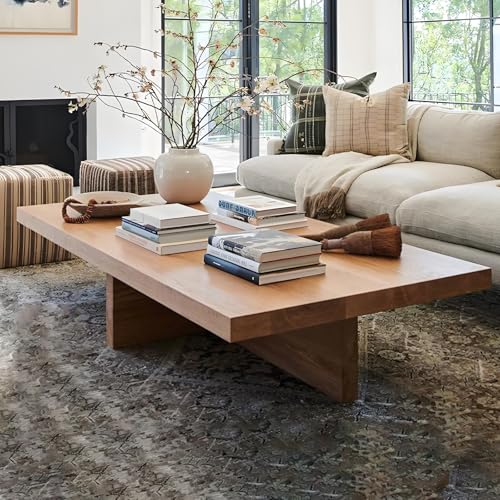 TKKUPLG Solid Wood Coffee Table, Farmhouse Square Center Table, 2” Thick Tabletop, Durable Natural Wood Grain, Living Room Table for Living Room & Office