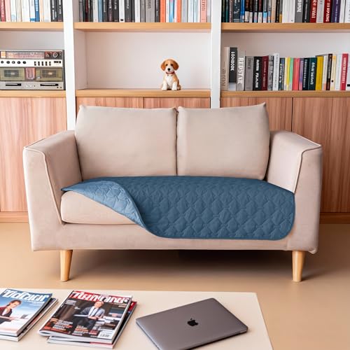 Image of gogobunny 100% Double Sided Waterproof Dog Blanket Soft Pet Bed Cover Reversible Protect Furniture Couch Sofa Car for Puppy Cat Kids (Dark Blue /Light Blue, 32x53 Inch (Pack of 1))