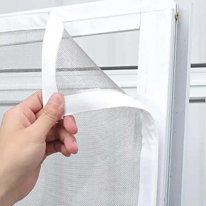 Autarky Fiberglass Mosquito Net for Window (Size- 45 Inch x 45 Inch / 114.3cm x 114.3cm) 120GSM Pre-Stitched & Strong Self-Adhesive Hook Tape Color - White