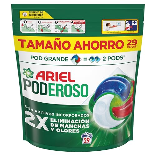 Miniatura 2 de Ariel Pods PODEROSO Detergente lavadora capsulas | 29 Lavados | Original | POD GRANDE = 2 PODS | 2X eliminación de manchas y olores