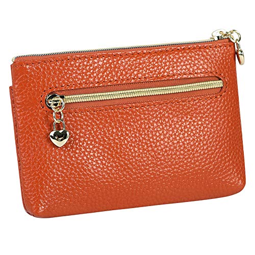 Image of Women's Genuine Leather Coin Purse Zipper Pocket Size Pouch Change Wallet, Brown