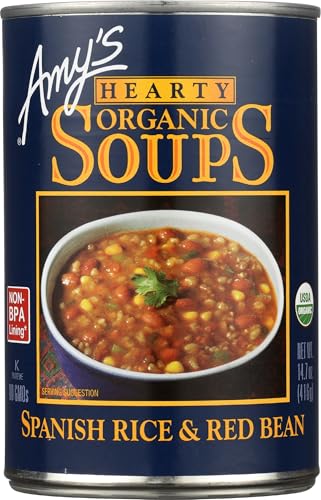 Amy’s Soup, Vegan Hearty Spanish Rice and Red Bean Soup, Gluten Free, Made With Organic Vegetables, Canned Soup, 14.7 Oz