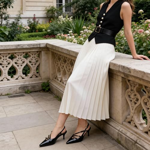 Image of CORNMOOD Stiletto Slingback Heels Pumps for Women | Glossy Patent Leather Kitten heel, Chic Dress Shoes for Modern Women, Ideal Wedding Evening Party and Work Office Outfit