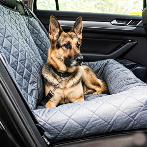 MAMUTYA Atmungsaktive Hundedecke Auto Rückbank | Rutsch-& Wasserfeste Autoschutzdecke Hund Rücksitz | Kratzfeste & Waschbare Auto Hundedecke Rücksitz | Grauer Rückbank Schutz Hund | 130x90cm