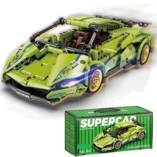 Favrallo 1:18 Scale Green Racing Car Building Block Set | 470 PCS Pull Back Supercar Model | DIY Assembly Sports Car Toy | Compatible Bricks for Kids, Adults & Collectors (Green Lamborrghini)