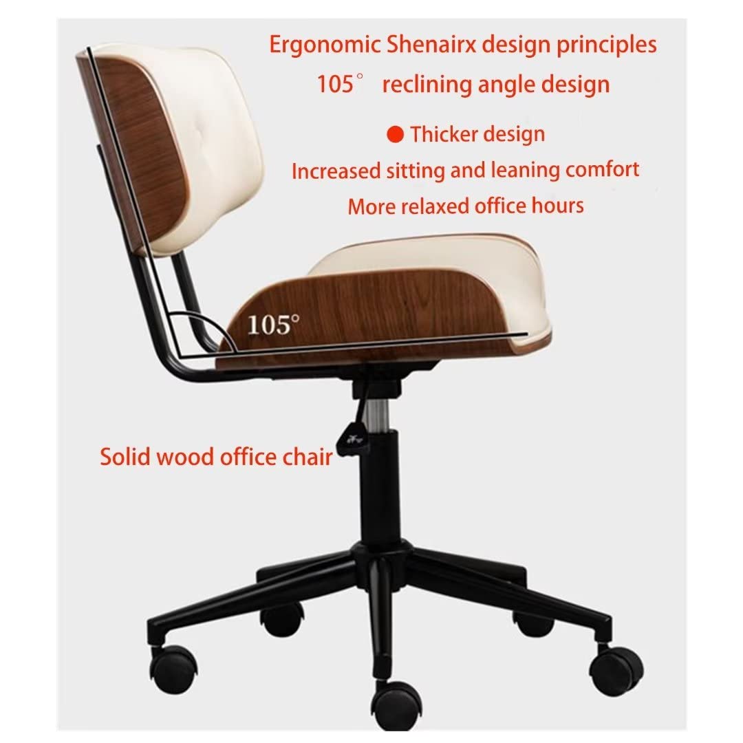 Sedia da ufficio girevole con ruote, elegante sedia da scrivania imbottita senza braccioli in morbida pelle nera, mobili moderni e da ufficio per comfort e stile