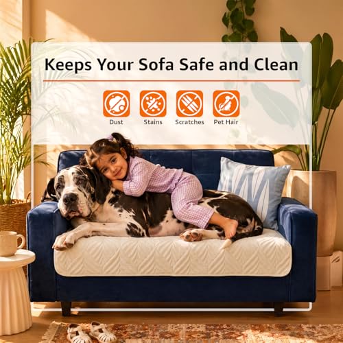 Image of Amazon Basics - Velvet Quilted Make Your Own Sofa Cover |70 x 120 cm|Microfiber Sofa Slipcover (Beige, 2 Seater)