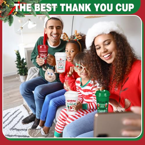 SiliFine 24 Pcs Christmas Reusable Coffee Cups Gift for Women 16 oz Plastic Coffee Cup Tumblers with Lid Thank You Travel Mug Gifts for Hot and Cold Drinks Holiday Party Supplies by SiliFine - Image 5