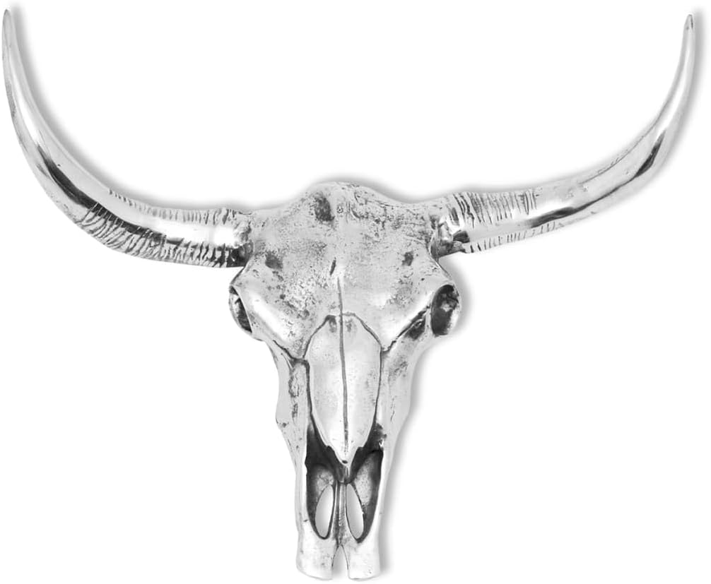 WKIEQACO Residence & Backyard,Furnishings-Cranium Head Ornament Wall-Mounted Aluminium Silver
