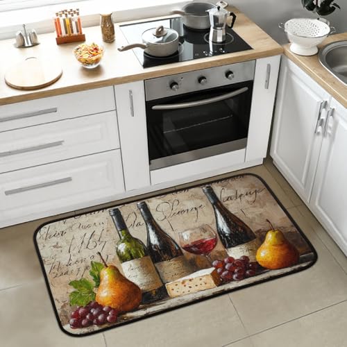 BENGRONGAE Kitchen Mat, Vintage Wine Grapes Anti Fatigue Rug, Water