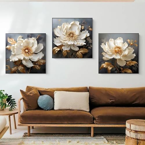 Peinture fleur de magnolia blanche pour décoration murale de salon moderne et lumineux 40x40cm