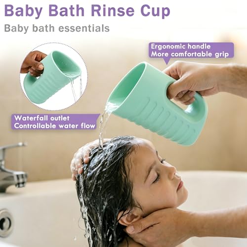 Image of Babylush Baby Bath Rinse Cup & Rinser - 1000ml Soft EVA, 0.3lb Lightweight, BPA-Free Bath Water Pourer, Baby Bath Pitcher, Shower Cup for Kids (Green)
