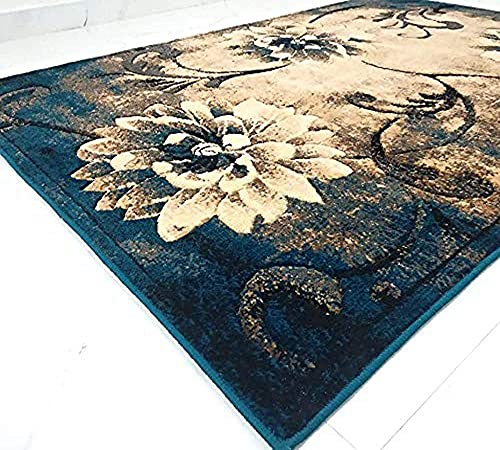 Image of Premium Soft Thick Geometric Rug - 6 x 8 Feet (180 x 235 Cm) Blue E - Anti-Skid, Washable, Acrylic for Living Room, Bedroom & Home Decor