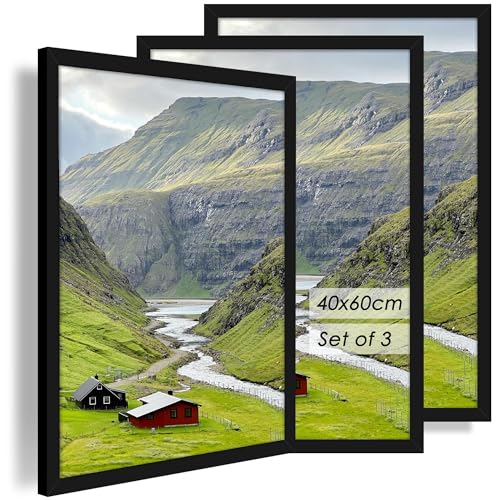 QPQIYIY Bilderrahmen 40x60 cm 3er set Schwarz Bilderrahmen 60x40 Hergestellt aus Holzwerkstoff Rahmen 40 x 60 cm ideal für Fotos Bilder Poster