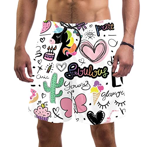 Maillots de Bain pour Hommes Cactus Licorne Papillon Short de Plage