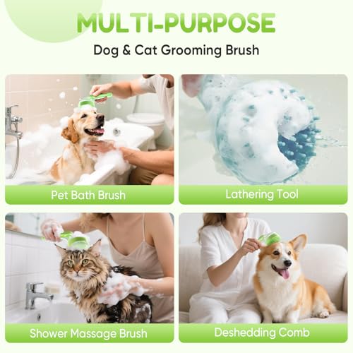 Image of Pet Bath Brush with Shampoo Dispenser, Dog Bath Brush and Grooming Massage Brush for Dogs & Cats, Easy Dog Washing Brush for Short and Long Hair, Coarse and Fine Teeth 2pcs (Blue)