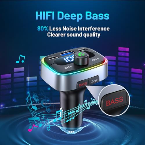 Bluetooth 5.4 Car Adapter 60W Charging FM Transmitter