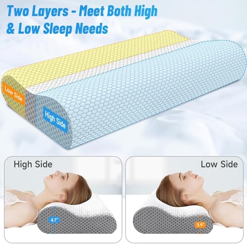 Image of CloudBliss Memory Foam Pillow, Ergonomic Neck Contour Cervical Pillow for Back and Shoulder Pain, Orthopedic Pillow for Neck Pain Relief, for Sleeping Side, Back, Stomach Sleepers - Grey, Queen