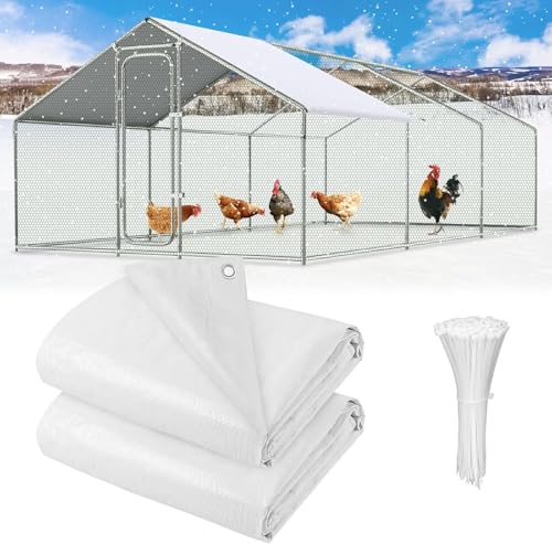2 Pack Chicken Coop Cover Waterproof, 11.3 * 6.3 FT Chicken Run Cover Coop Tarp, Large Chicken Coop, Duck Coop Tarp Replacement,White (Top Cover Only, Frame Not Included)