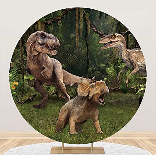 Aoihrraan 200cm Diámetro Dinosaurio Redondo Fotografia Telón De Fondo Safari Selva Mundo Parque Jurásico Período Bosque Verde Césped Sfondo Baby Shower Niños 1Er Cumpleaños Fiesta Niños Retrato Foto