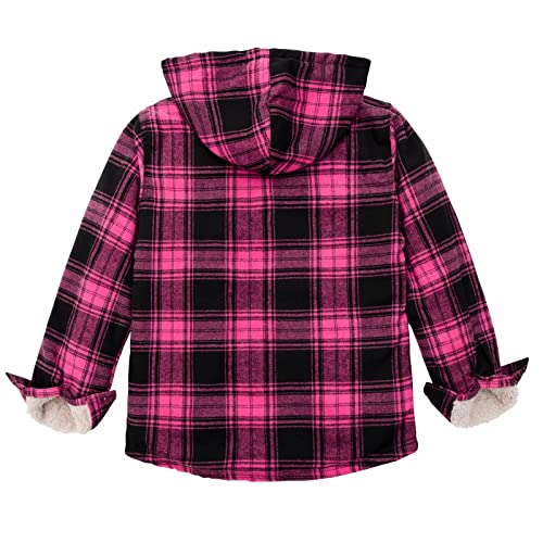 Image of ThCreasa Girls Sherpa Lined Plaid Button Hooded Jacket | Fully Interior Lined, Button Up, Flannel Outer, Family Photo Ready, School To Holiday Events, Fall Winter Shacket With Hood