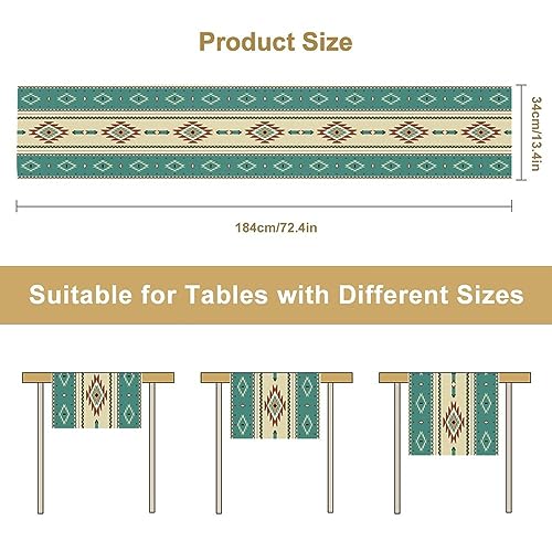 Image of Aztec Table Runner,Ethnic Southwestern Mexican Native Indian Green Pattern Retro Table Decor Kitchen Dining Room Party Decor 13x72 inch