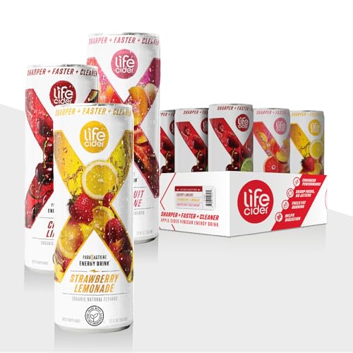 Life Cider X Variety Pack Apple Cider Vinegar Healthy Energy Drink, 3 Flavors, 12 Pack, Organic Energy Drink Made with ACV and Paraxanthine, Natural Flavors, No Jitters, No Crash