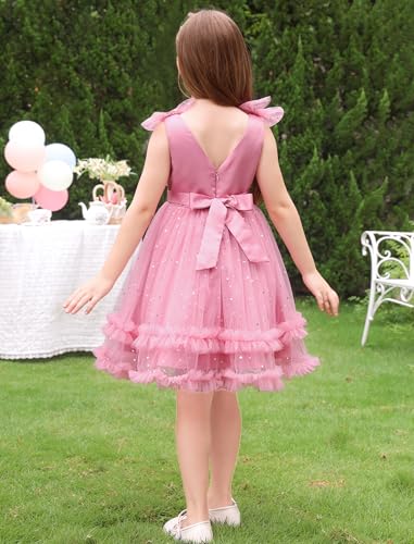 Image of IMEKIS Toddler Kids Girls Sparkle Sequins Tulle Party Dress, Wedding Formal Birthday Tea Party Dresses 2-8T