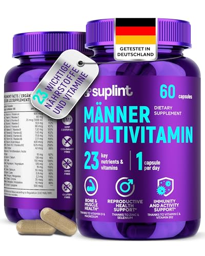 Multivitamin für Männer - 60 Kapseln für 60 Tage - Vitamin Komplex A-Z & Mineralstoffe wie Zink, Magnesium, Und Mehr - Hochdosierte Tabletten Multivinamine A, C, D, E, B6, B12, K
